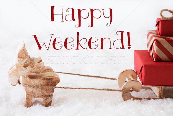 Reindeer With Sled On Snow, Text Happy Weekend Stock photo © Nelosa