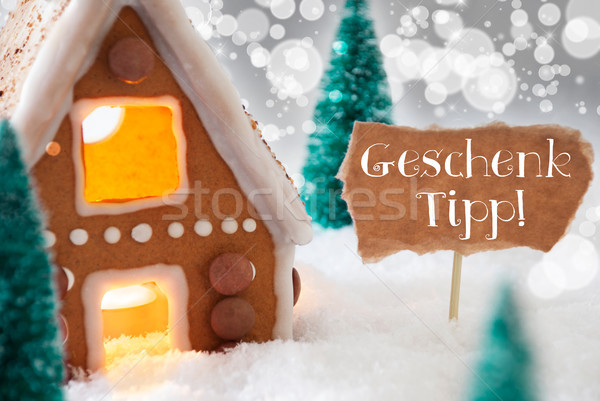 Gingerbread House, Silver Background, Geschenk Tipp Means Gift Tip Stock photo © Nelosa