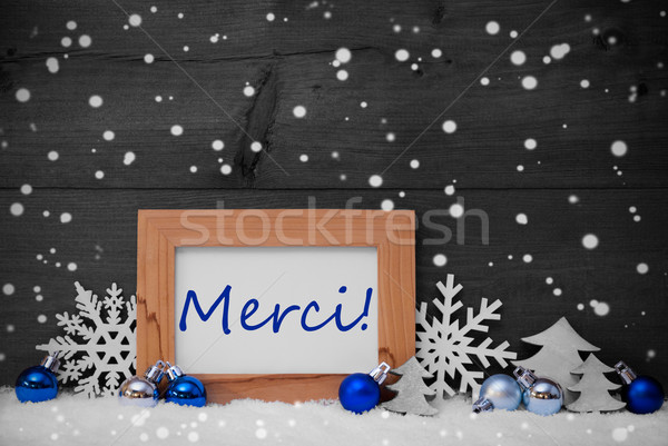 Blue Gray Christmas Decoration, Snow, Merci, Thanks, Snowflakes Stock photo © Nelosa