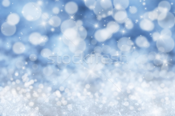 Azul natal neve estrelas bokeh textura Foto stock © Nelosa