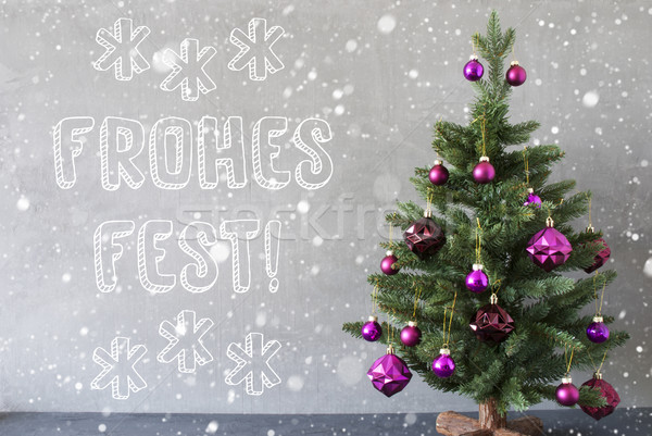 Tree, Snowflakes, Cement Wall, Frohes Fest Means Merry Christmas Stock photo © Nelosa