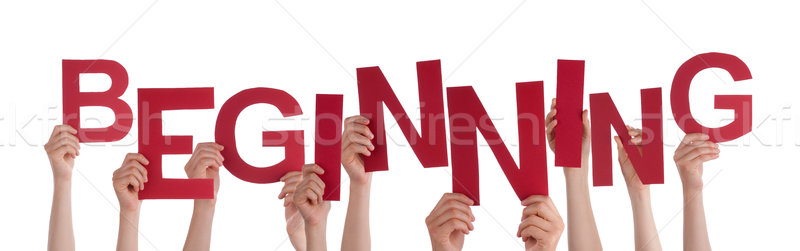 Many People Hands Holding Red Word Beginning  Stock photo © Nelosa