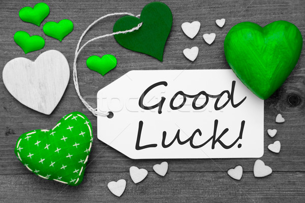 Black And White Label With Green Hearts, Text Good Luck Stock photo © Nelosa