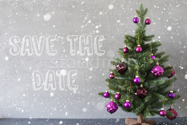 Noel ağacı kar taneleri çimento duvar İngilizce metin Stok fotoğraf © Nelosa