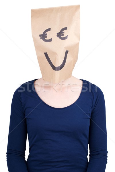 Osoby euro torby papierowe głowie uśmiechnięty odizolowany Zdjęcia stock © Nelosa
