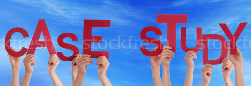 People Hands Holding Red Word Case Study Blue Sky Stock photo © Nelosa