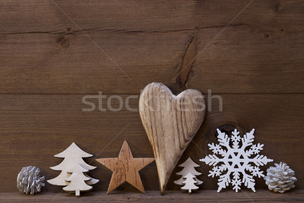 Rustic Christmas Decoration, Heart, Snowflake, Fire Cone, Tree Stock photo © Nelosa
