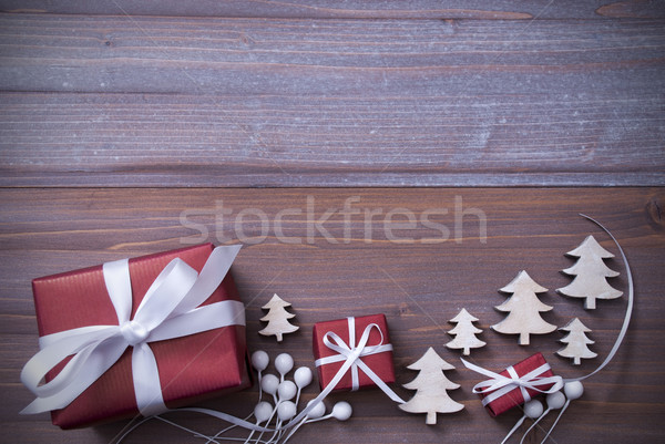 Red Christmas Gifts, Presents, White Ribbon, Trees, Copy Space Stock photo © Nelosa