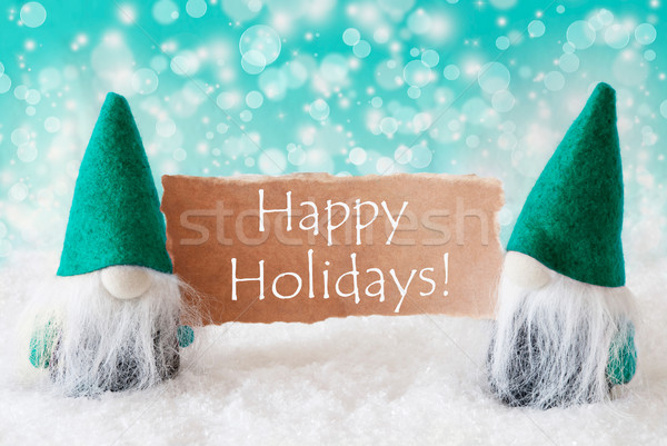 Turqoise Gnomes With Card, Happy Holidays Stock photo © Nelosa