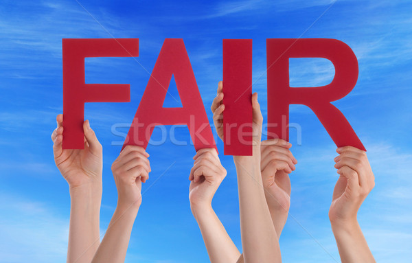 Hands Holding Red Straight Word Fair Blue Sky Stock photo © Nelosa