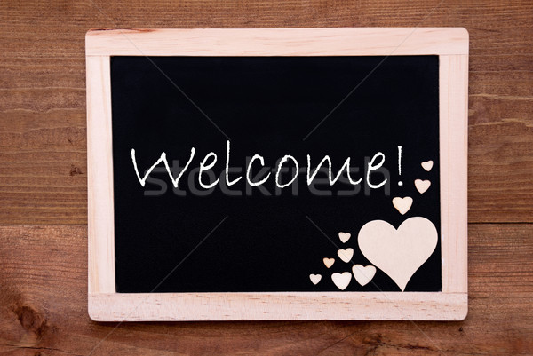 Tableau noir bois coeurs texte Bienvenue anglais [[stock_photo]] © Nelosa