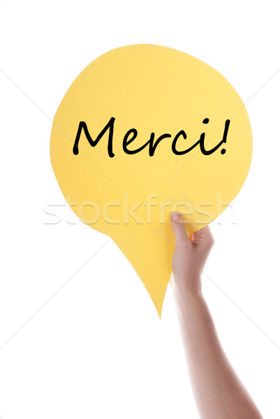 Galben mână bule de vorbire franceza Imagine de stoc © Nelosa