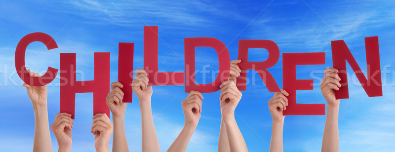 Many People Hands Hold Red Word Children Blue Sky Stock photo © Nelosa