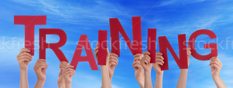 Many People Hands Hold Red Word Training Blue Sky Stock photo © Nelosa