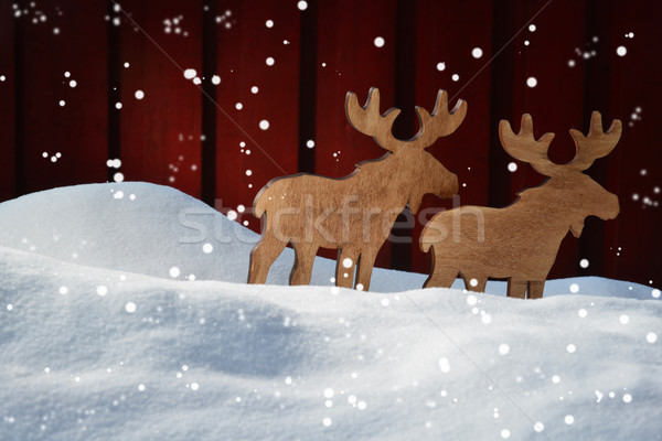 Christmas Card On Snow, Moose Coyple  And Copy Space, Snowflakes Stock photo © Nelosa