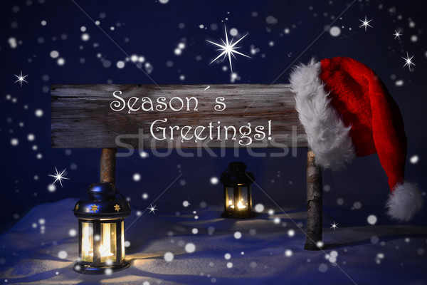 Christmas Sign Candlelight Santa Hat Seasons Greetings Stock photo © Nelosa