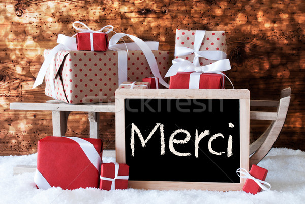 Sleigh With Gifts, Snow, Bokeh, Merci Means Thank You Stock photo © Nelosa