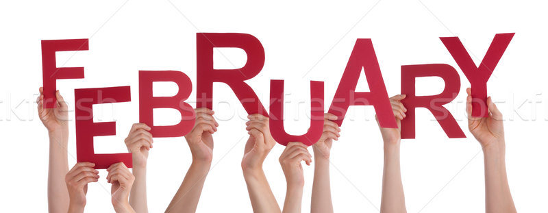 Many People Hands Holding Red Word February Stock photo © Nelosa