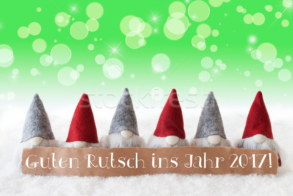 Gnomes, Green Bokeh, Stars, Guten Rutsch 2017 Means New Year Stock photo © Nelosa