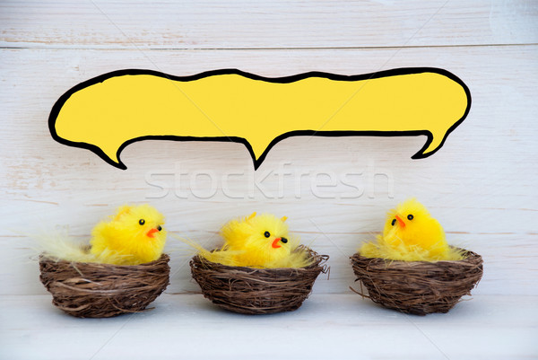Three Easter Chicks With Blank Comic Speech Balloon For Copy Space Stock photo © Nelosa