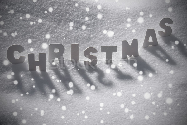 White Word Christmas On Snow, Snowflakes Stock photo © Nelosa