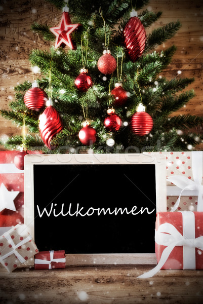 Christmas Tree With Willkommen Means Welcome Stock photo © Nelosa
