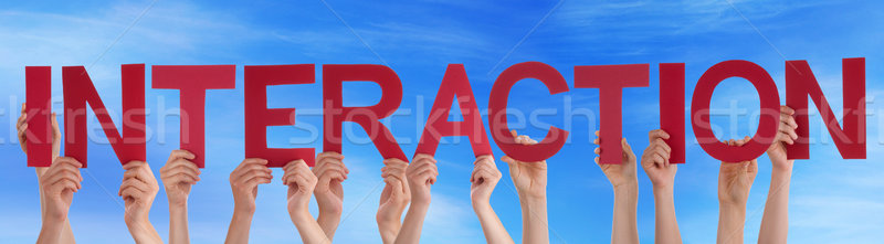 Hands Hold Red Straight Word Interaction Blue Sky Stock photo © Nelosa