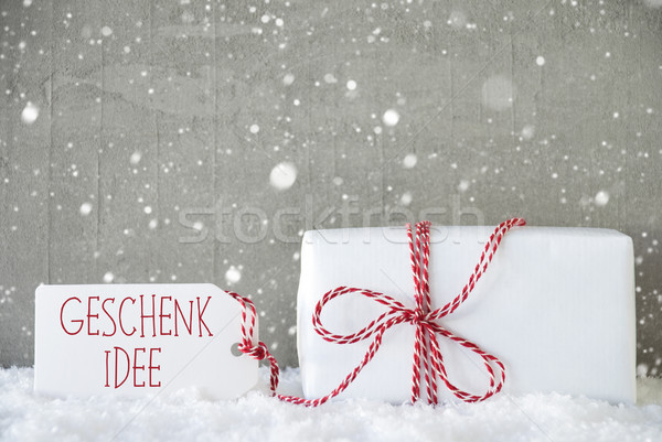 Zement Schneeflocken Geschenk Idee Label Text Stock foto © Nelosa