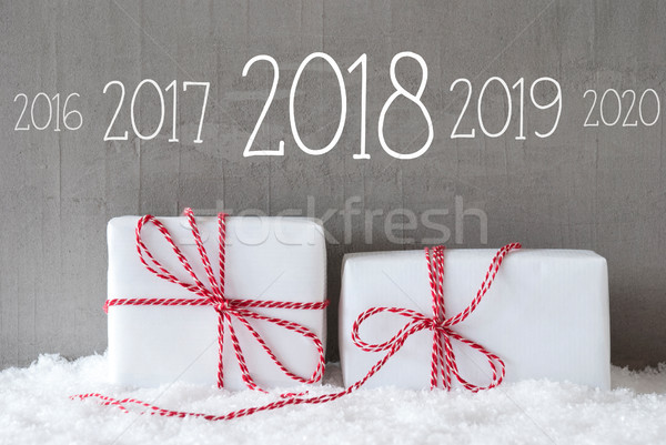 Zwei Geschenke Schnee Timeline glückliches neues Jahr weiß Stock foto © Nelosa