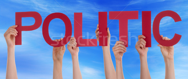 Hands Holding Red Straight Word Politic Blue Sky Stock photo © Nelosa