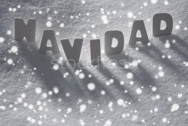 White Word Navidad Means Christmas On Snow, Snowflakes Stock photo © Nelosa