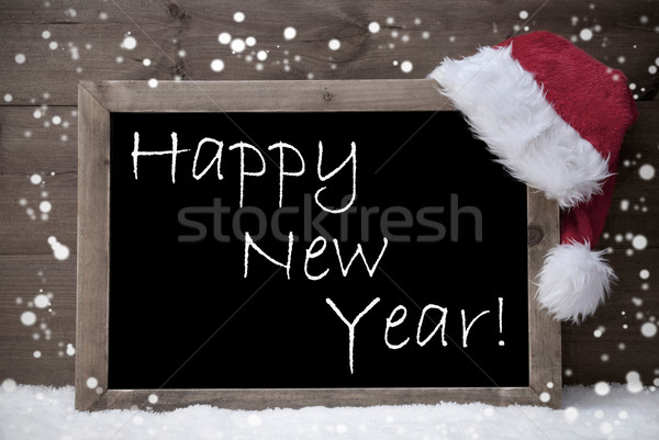 Stock photo: Gray Christmas Card, Blackboard, Happy New Year, Snow