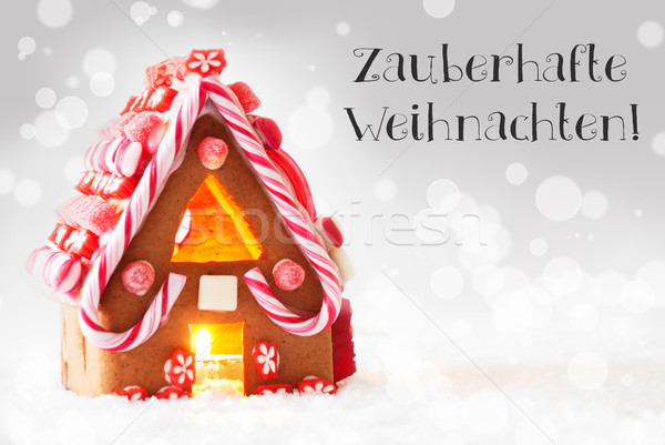 Gingerbread House, Silver Background, Frohe Weihnachten Means Merry Christmas Stock photo © Nelosa