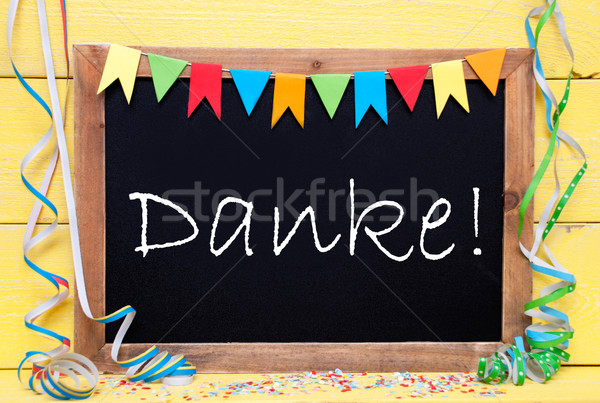 Chalkboard With Party Decoration, Text Danke Means Thank You Stock photo © Nelosa