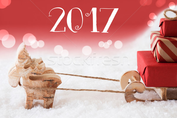 Reindeer With Sled, Red Background, Text 2017 Stock photo © Nelosa