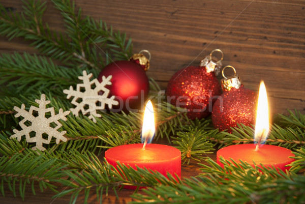 Сток-фото: красный · сжигание · свечей · Рождества · украшение · два