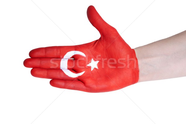 Handshake turecki banderą strony malowany odizolowany Zdjęcia stock © Nelosa