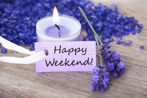 Purple Label With Text Happy Weekend And Lavender Blossoms Stock photo © Nelosa