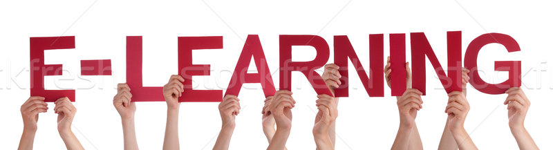 Many People Hands Holding Red Straight Word Elearning  Stock photo © Nelosa
