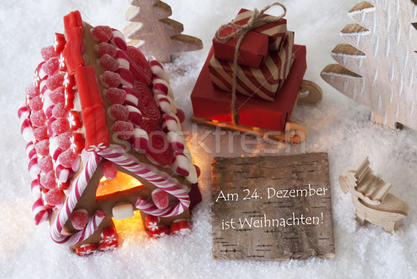 Gingerbread House, Sled, Snow, Weihnachten Means Christmas Stock photo © Nelosa