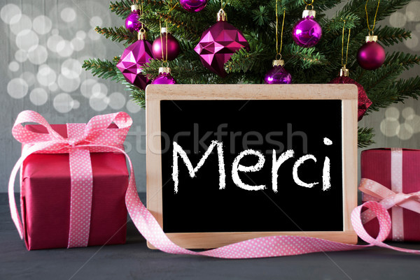 Stock photo: Tree With Gifts, Bokeh, Text Merci Means Thank You