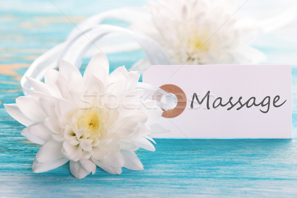 Címke masszázs fából készült fehér virágok egészség fürdő Stock fotó © Nelosa