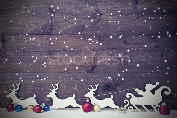 Santa Claus Sled, Reindeers On Snow, Vintage Style, Snowflakes Stock photo © Nelosa