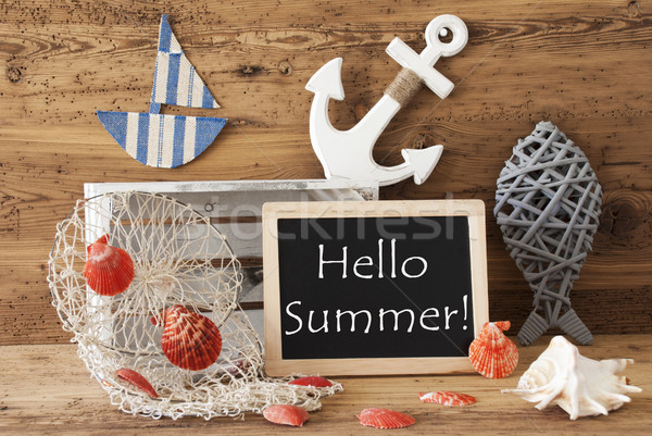 Chalkboard With Nautical Decoration, Text Hello Summer Stock photo © Nelosa