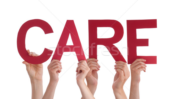 Many People Hands Holding Red Straight Word Care Stock photo © Nelosa