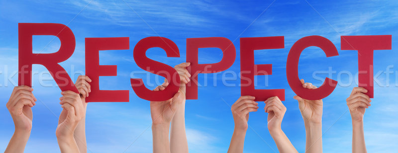 Many People Hands Holding Red Straight Word Respect Blue Sky Stock photo © Nelosa