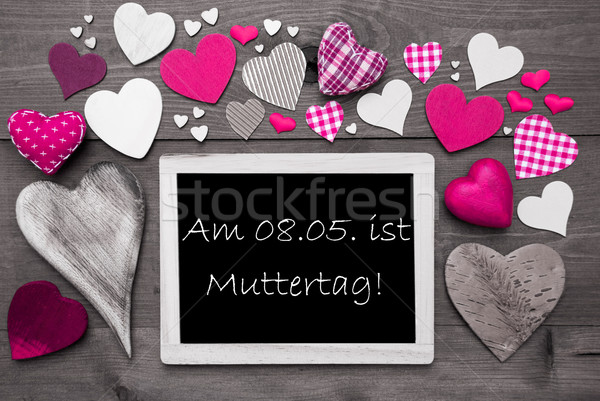 Black And White Chalkbord, Pink Hearts, Muttertag Means Mothers Day Stock photo © Nelosa