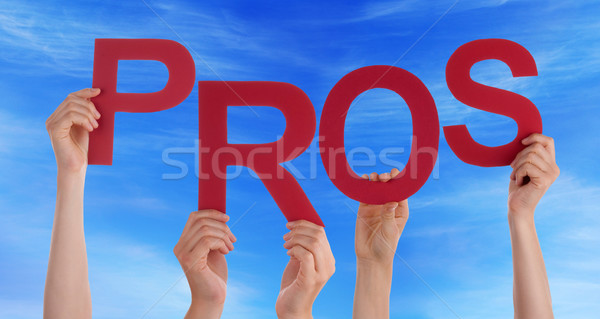 Many People Hands Holding Red Word Pros Blue Sky Stock photo © Nelosa