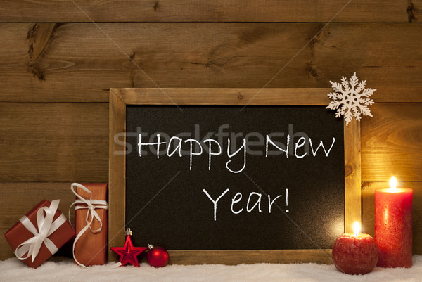 Festive Christmas Card, Blackboard, Snow, Candle, Happy New Year Stock photo © Nelosa