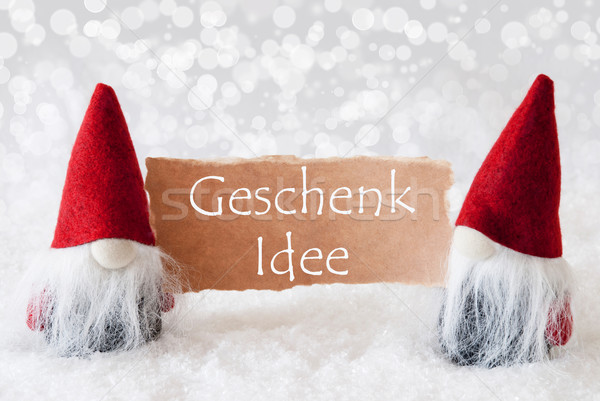Stock photo: Red Gnomes With Card, Geschenk Idee Means Gift Idea